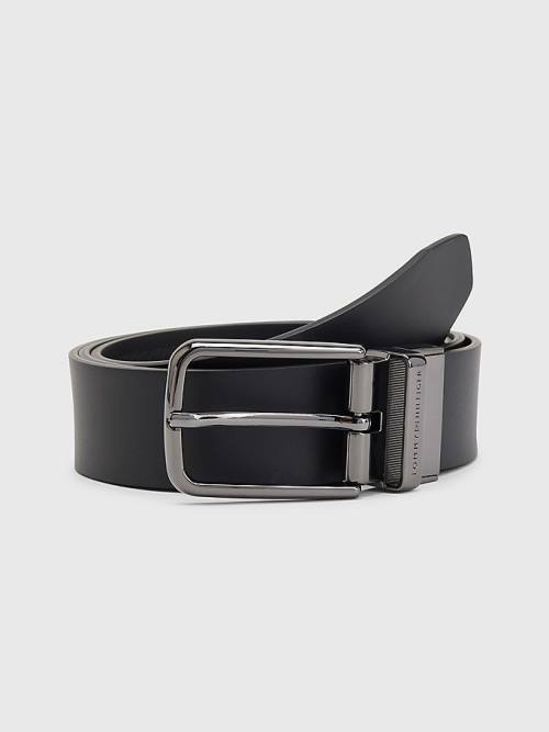 Black Tommy Hilfiger TH Tech Reversible Leather Flag Men's Belts | TH273KSG