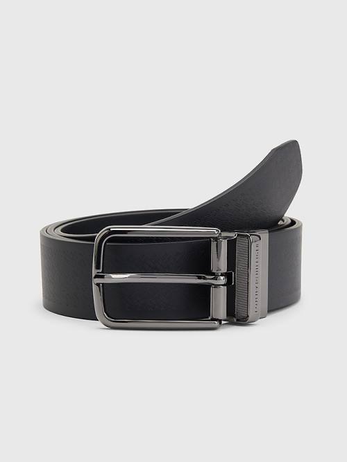 Black Tommy Hilfiger TH Tech Reversible Leather Flag Men\'s Belts | TH273KSG