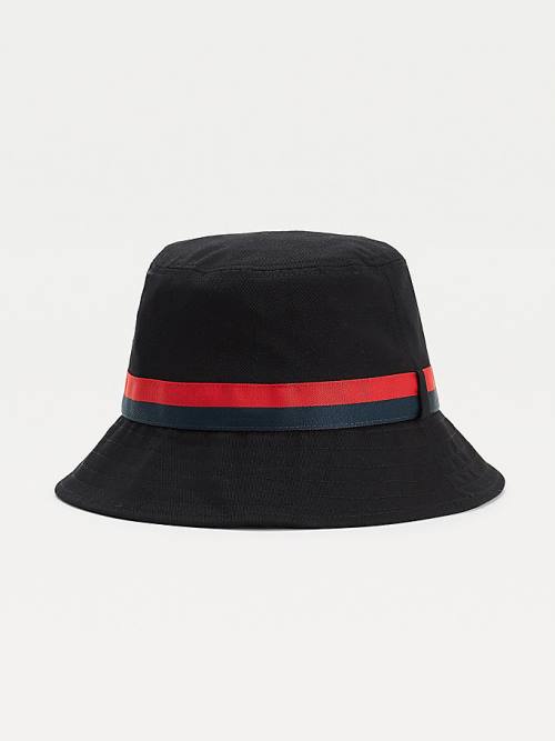 Black Tommy Hilfiger Tape Bucket Men's Hats | TH927CAH