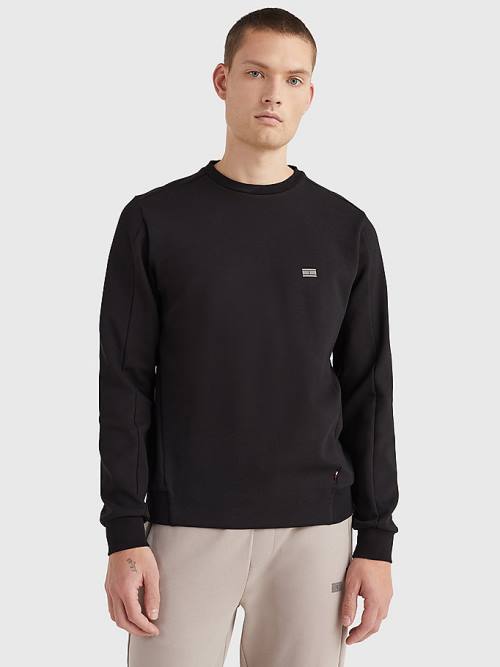 Black Tommy Hilfiger Tech Essentials Crew Neck Men\'s Sweatshirts | TH315GAQ