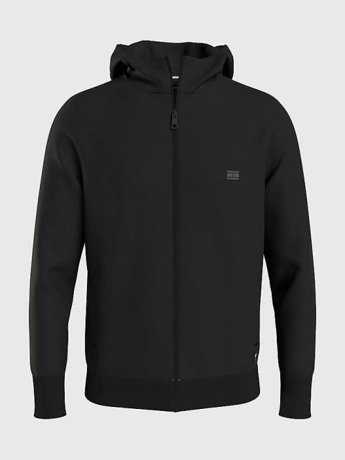 Black Tommy Hilfiger Tech Essentials Hooded Zip-Thru Men's Hoodie | TH408NHD