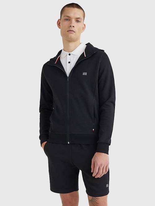 Black Tommy Hilfiger Tech Essentials Hooded Zip-Thru Men\'s Hoodie | TH408NHD