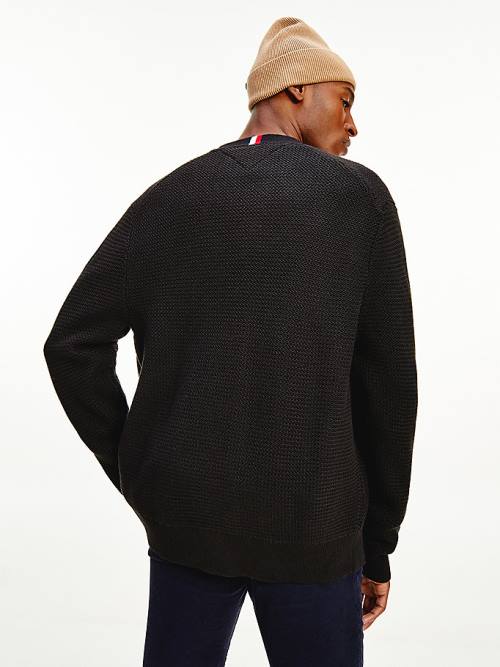 Black Tommy Hilfiger Textured Relaxed Fit Cardigan Men's Sweaters | TH359XEQ