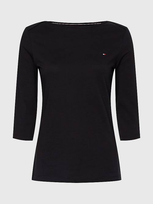 Black Tommy Hilfiger Three-Quarter Sleeve Slim Fit Women's T Shirts | TH584IXZ