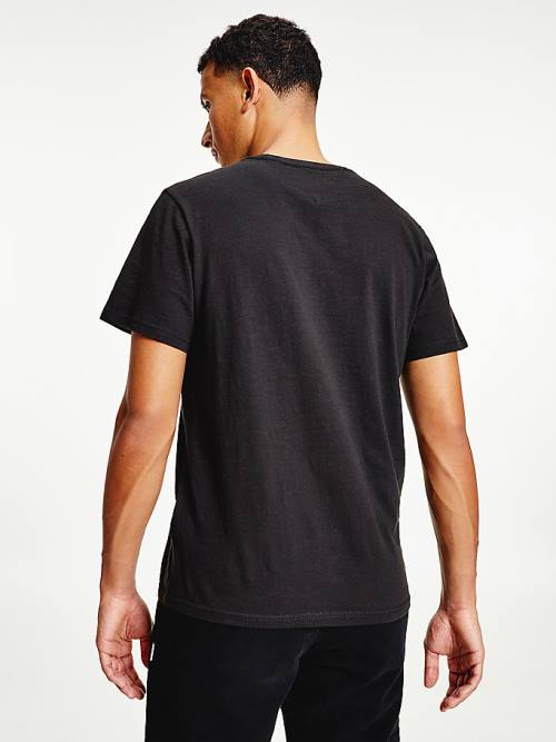 Black Tommy Hilfiger Tiny Linear Logo Men's T Shirts | TH295BRA