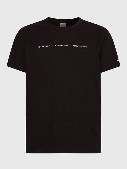 Black Tommy Hilfiger Tiny Linear Logo Men's T Shirts | TH295BRA