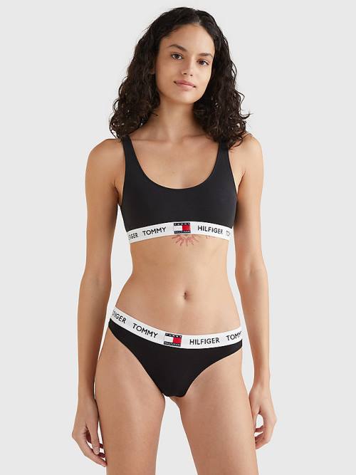 Black Tommy Hilfiger Tommy 85 Stretch Cotton Logo Thong Women's Underwear | TH068HQR