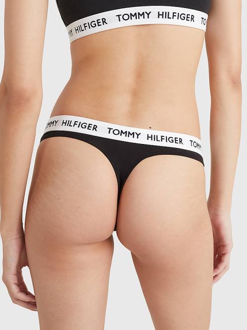 Black Tommy Hilfiger Tommy 85 Stretch Cotton Logo Thong Women's Underwear | TH068HQR