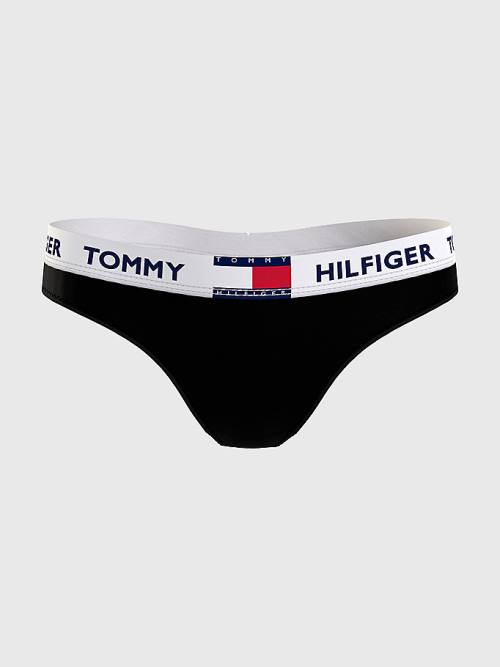 Black Tommy Hilfiger Tommy 85 Stretch Cotton Logo Thong Women's Underwear | TH068HQR