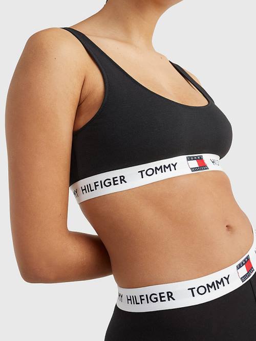 Black Tommy Hilfiger Tommy 85 Stretch Cotton Logo Bralette Women's Underwear | TH741NRZ