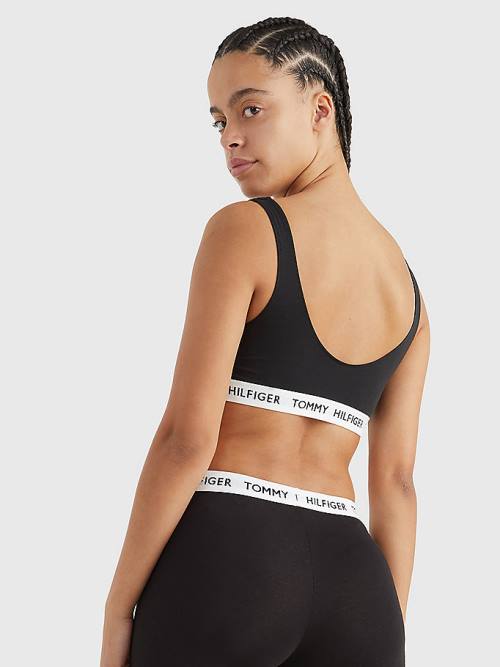 Black Tommy Hilfiger Tommy 85 Stretch Cotton Logo Bralette Women's Underwear | TH741NRZ