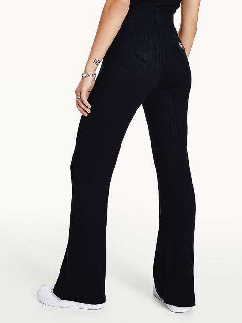 Black Tommy Hilfiger Tommy Badge A-Line Ribbed Women's Pants | TH760ULV