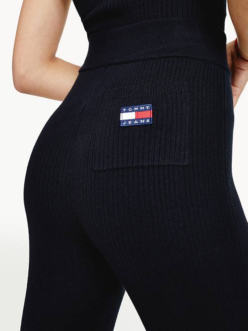 Black Tommy Hilfiger Tommy Badge A-Line Ribbed Women's Pants | TH760ULV