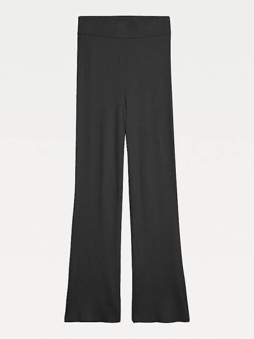 Black Tommy Hilfiger Tommy Badge A-Line Ribbed Women's Pants | TH760ULV