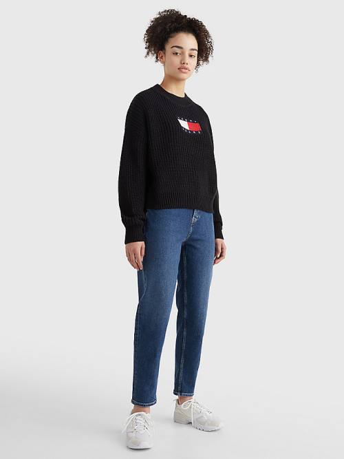 Black Tommy Hilfiger Tommy Badge Chunky Knit Jumper Women's Sweaters | TH539UCT