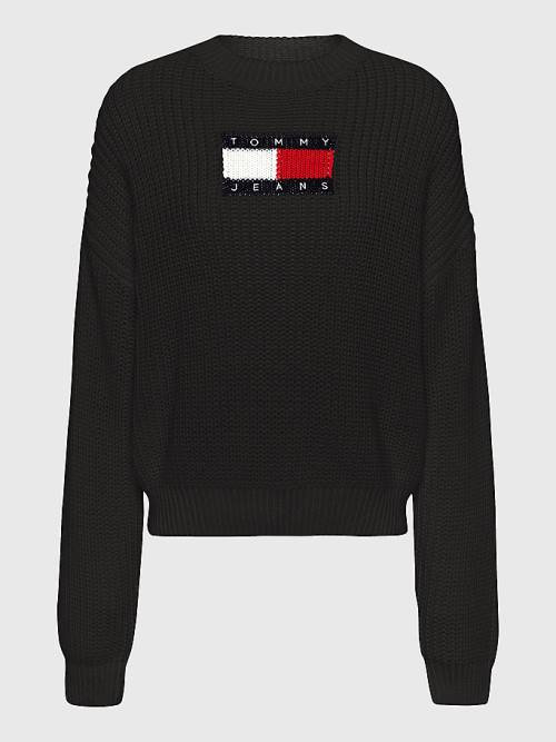 Black Tommy Hilfiger Tommy Badge Chunky Knit Jumper Women's Sweaters | TH539UCT