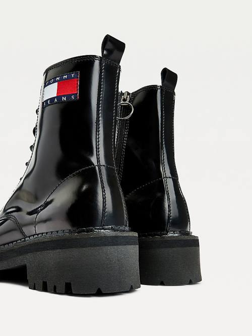 Black Tommy Hilfiger Tommy Badge Cleat Leather Women's Boots | TH397EZD