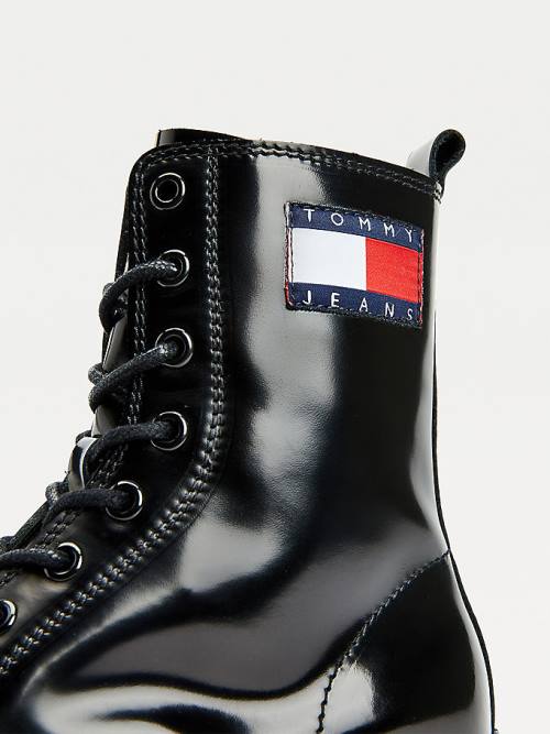 Black Tommy Hilfiger Tommy Badge Cleat Leather Women's Boots | TH397EZD