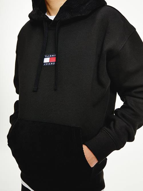 Black Tommy Hilfiger Tommy Badge Corduroy Men's Hoodie | TH089ASG