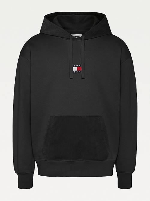 Black Tommy Hilfiger Tommy Badge Corduroy Men's Hoodie | TH089ASG