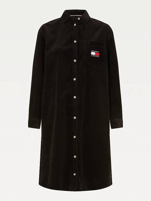 Black Tommy Hilfiger Tommy Badge Corduroy Shirt Women's Dress | TH135ZSI