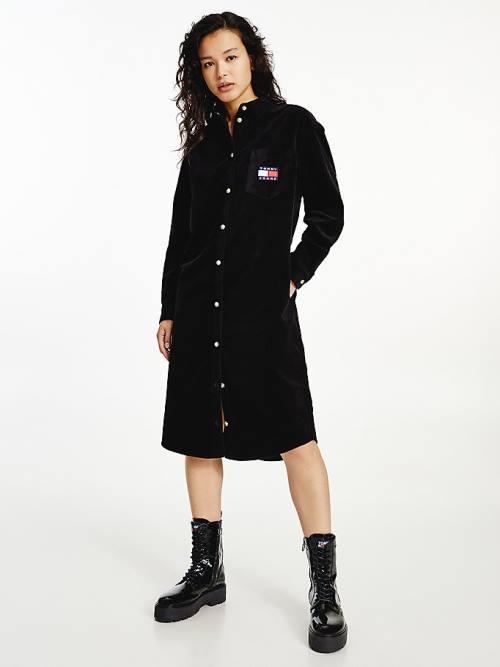 Black Tommy Hilfiger Tommy Badge Corduroy Shirt Women\'s Dress | TH135ZSI