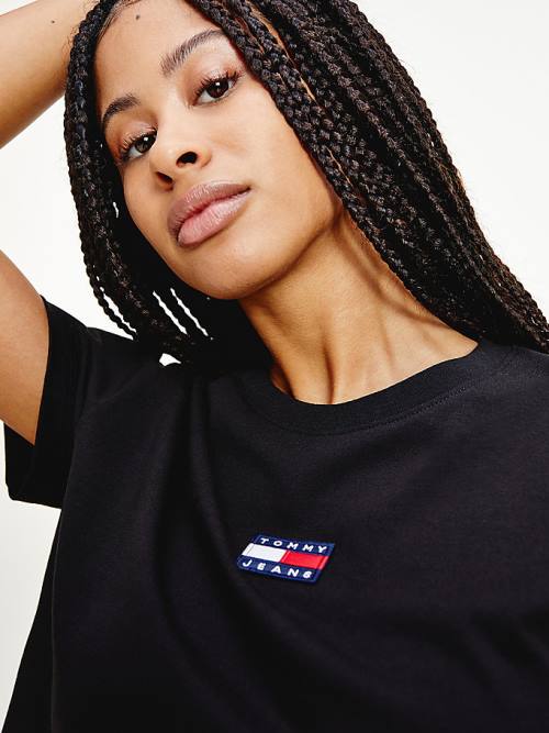 Black Tommy Hilfiger Tommy Badge Crew Neck Women's T Shirts | TH048VIJ