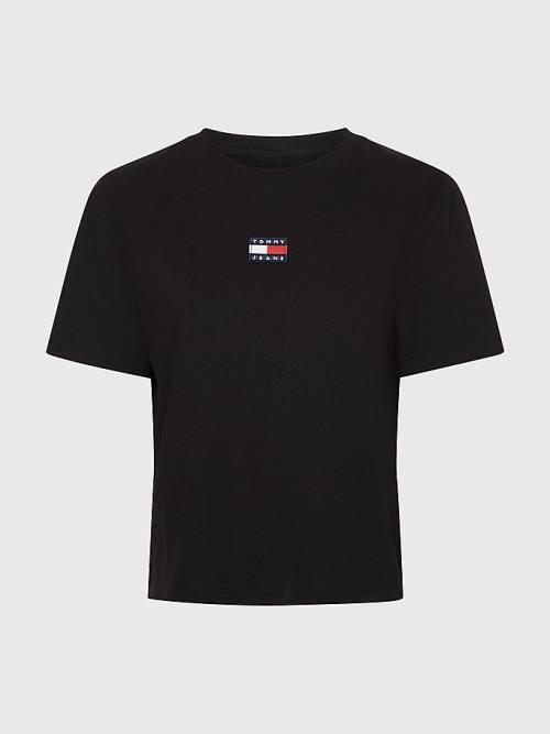 Black Tommy Hilfiger Tommy Badge Crew Neck Women's T Shirts | TH048VIJ