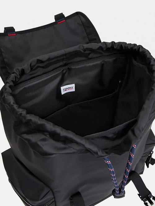 Black Tommy Hilfiger Tommy Badge Double Clip Backpack Men's Bags | TH423ERP