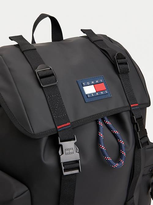 Black Tommy Hilfiger Tommy Badge Double Clip Backpack Men's Bags | TH423ERP