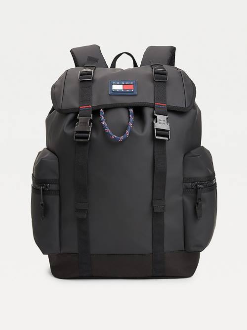 Black Tommy Hilfiger Tommy Badge Double Clip Backpack Men\'s Bags | TH423ERP