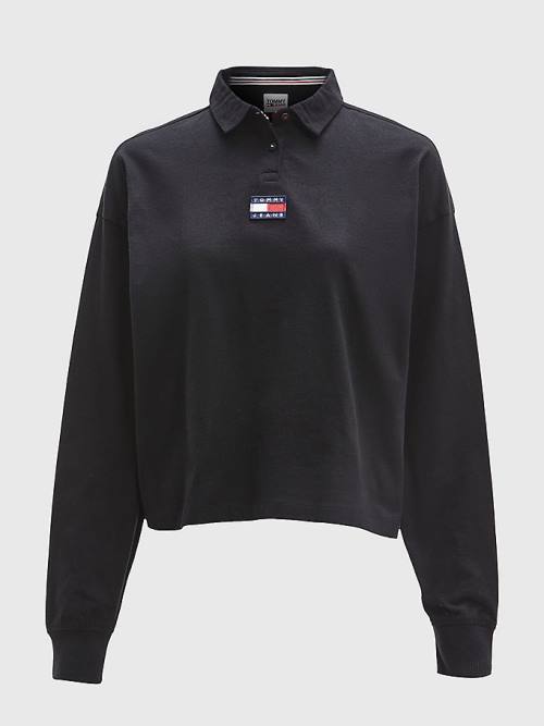 Black Tommy Hilfiger Tommy Badge Essential Long Sleeve Women's Polo Shirts | TH970PSC