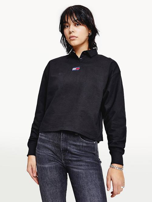 Black Tommy Hilfiger Tommy Badge Essential Long Sleeve Women\'s Polo Shirts | TH970PSC