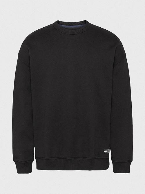 Black Tommy Hilfiger Tommy Badge Fleece Men's Sweatshirts | TH745DOE