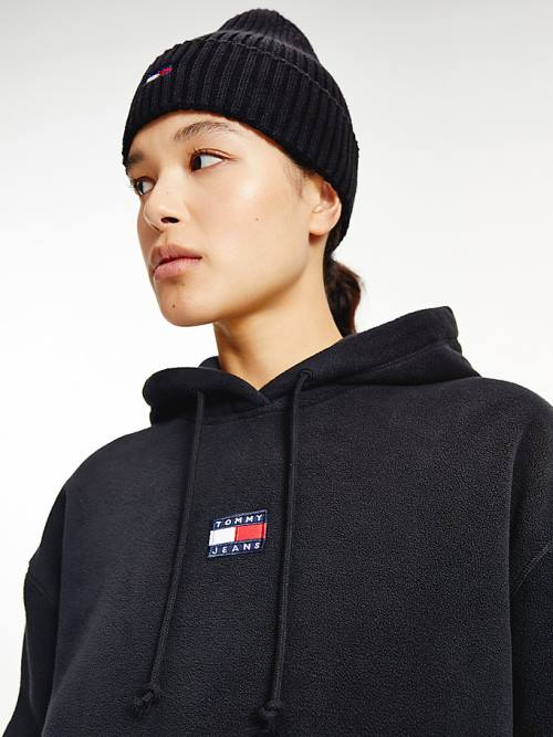 Black Tommy Hilfiger Tommy Badge Fleece Women's Hoodie | TH840PHK