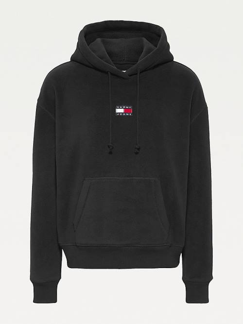 Black Tommy Hilfiger Tommy Badge Fleece Women's Hoodie | TH840PHK