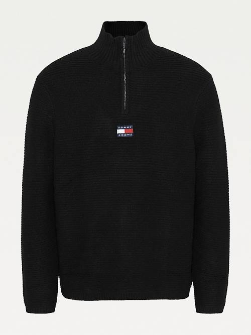 Black Tommy Hilfiger Tommy Badge Half-Zip Jumper Men's Sweaters | TH169OXQ