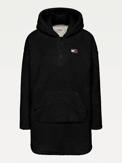 Black Tommy Hilfiger Tommy Badge Half-Zip Fleece Women's Dress | TH732ODJ