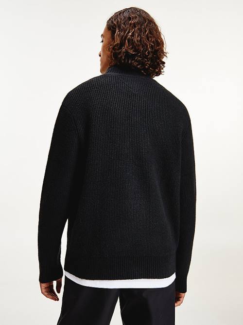 Black Tommy Hilfiger Tommy Badge Mock Turtleneck Jumper Men's Sweaters | TH154HCE