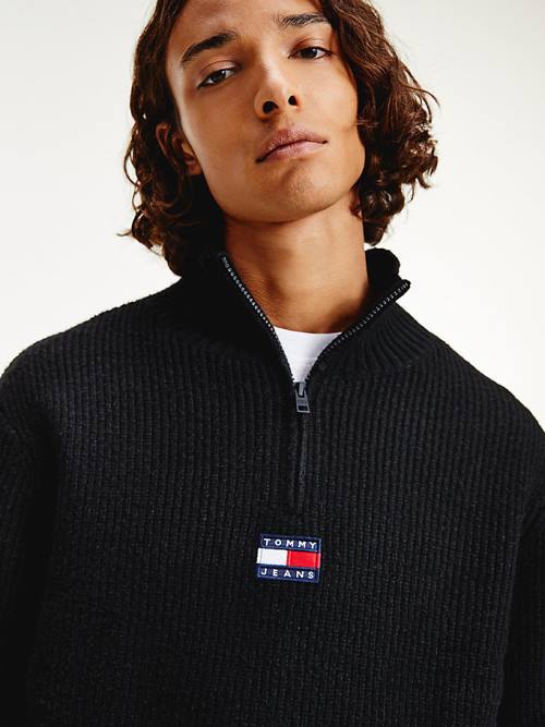 Black Tommy Hilfiger Tommy Badge Mock Turtleneck Jumper Men's Sweaters | TH154HCE