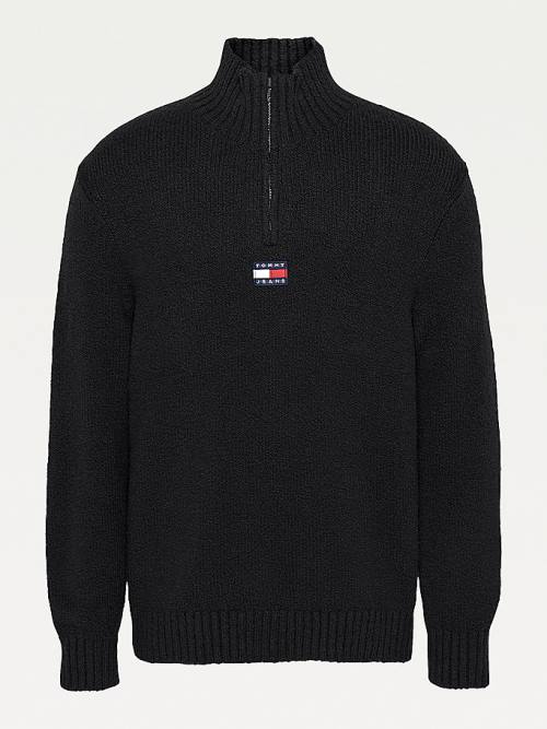 Black Tommy Hilfiger Tommy Badge Mock Turtleneck Jumper Men's Sweaters | TH154HCE