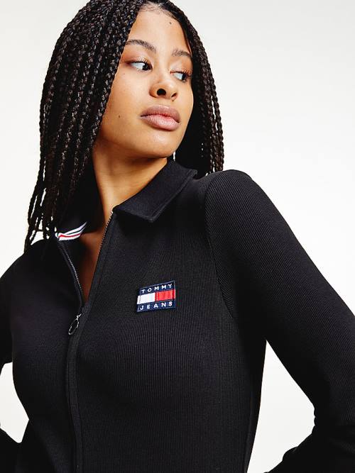 Black Tommy Hilfiger Tommy Badge Organic Cotton Polo Women's Dress | TH415LSC