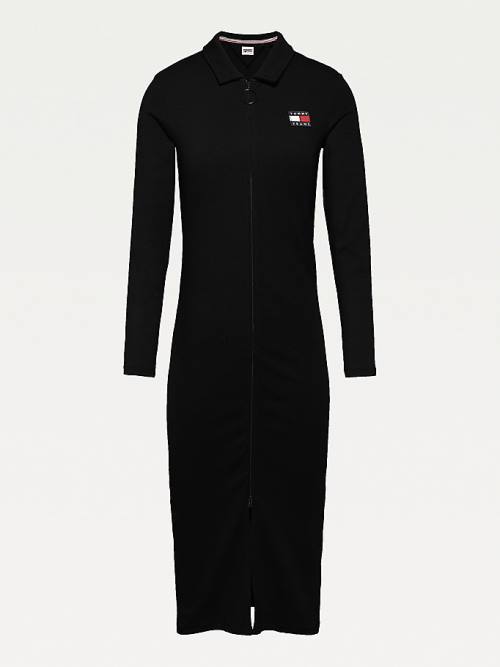 Black Tommy Hilfiger Tommy Badge Organic Cotton Polo Women's Dress | TH415LSC