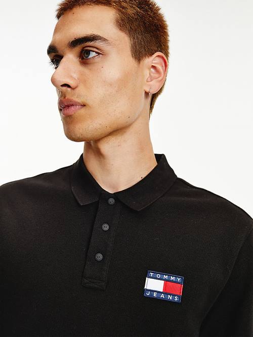 Black Tommy Hilfiger Tommy Badge Organic Cotton Men's Polo Shirts | TH463SEJ