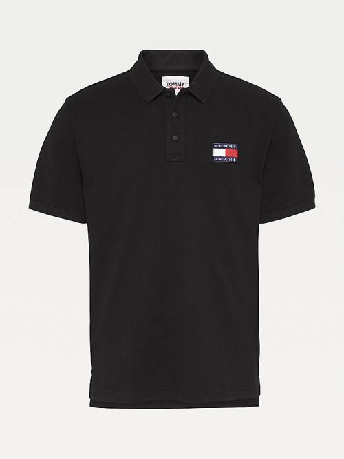 Black Tommy Hilfiger Tommy Badge Organic Cotton Men's Polo Shirts | TH463SEJ