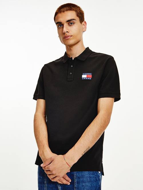 Black Tommy Hilfiger Tommy Badge Organic Cotton Men\'s Polo Shirts | TH463SEJ