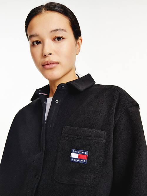 Black Tommy Hilfiger Tommy Badge Polar Fleece Women's Shirts | TH153RJB