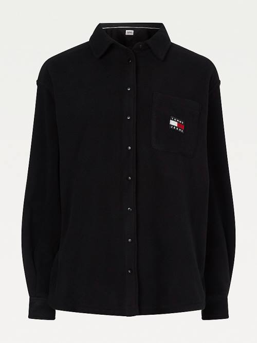 Black Tommy Hilfiger Tommy Badge Polar Fleece Women's Shirts | TH153RJB