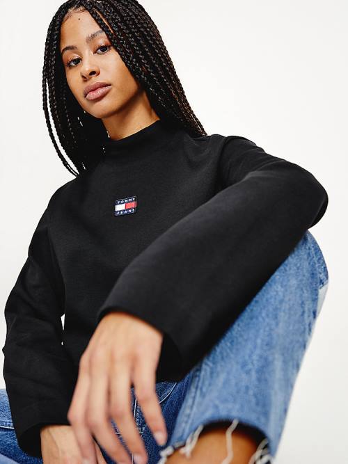 Black Tommy Hilfiger Tommy Badge Relaxed Women's T Shirts | TH103XAZ