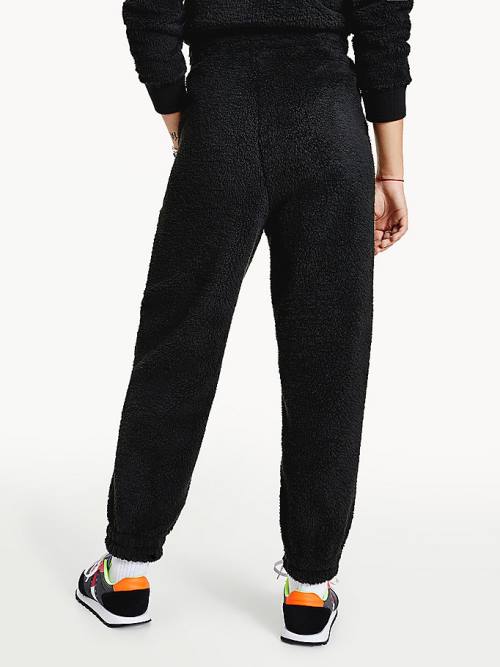 Black Tommy Hilfiger Tommy Badge Relaxed Fit Fleece Joggers Women's Pants | TH923KQL